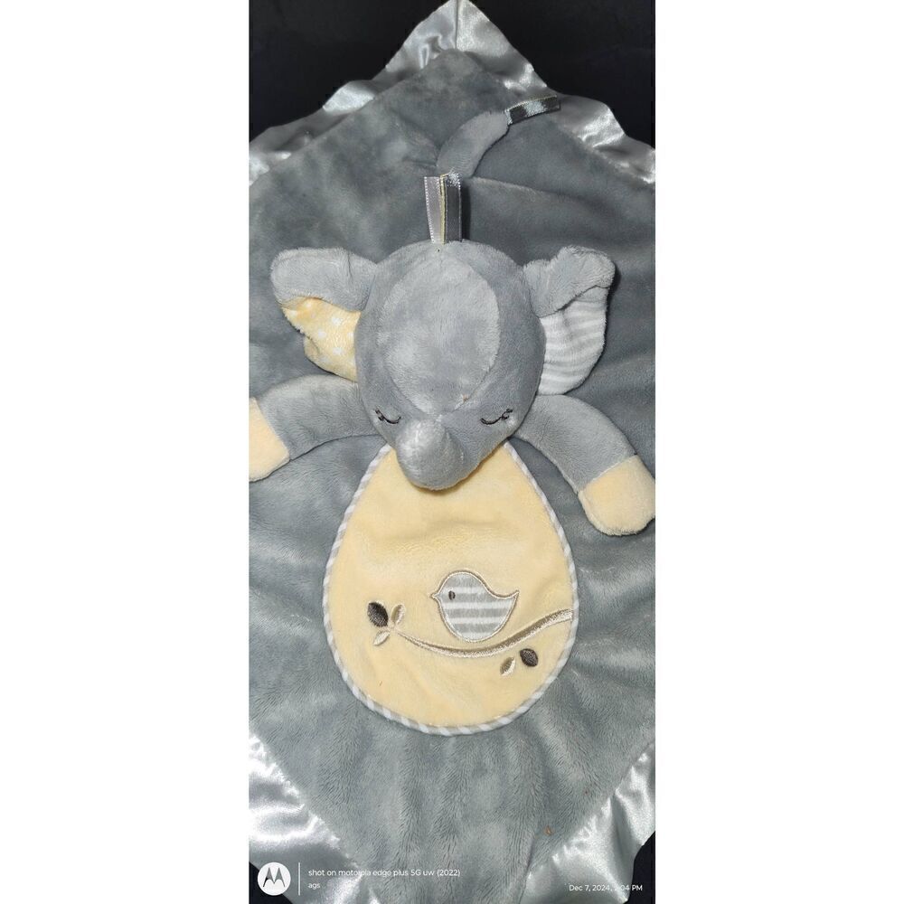 Douglas Baby Elephant Lovey Security Blanket Gray Yellow Cuddle Toy Satin/Ribbon
